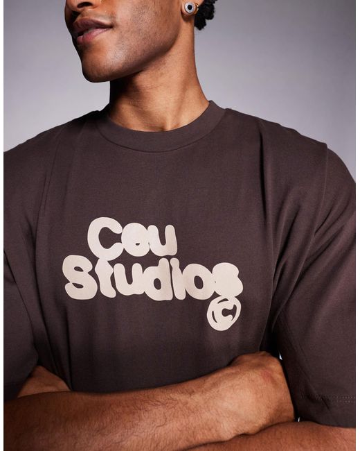 ASOS Brown Boxy Oversized T-Shirt With Front And Back Text Print for men