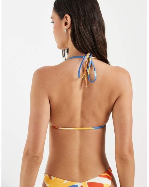 ASOS Blue Ava Santorini Tie Front Triangle Bikini Top