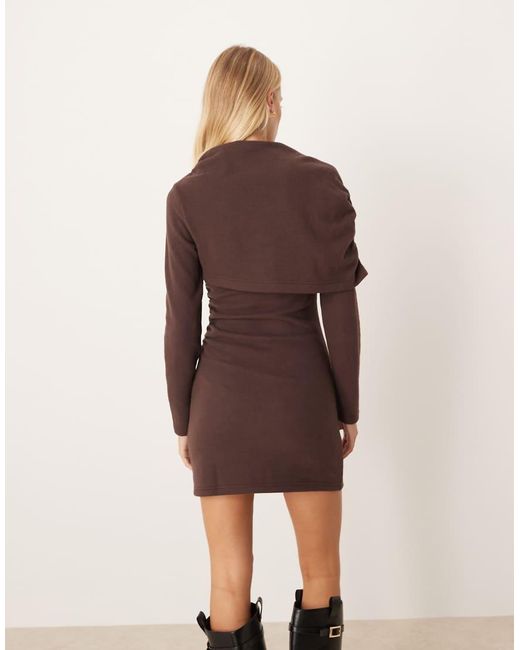 ASOS Brown Supersoft Grown On Ruched Cape Mini Dress