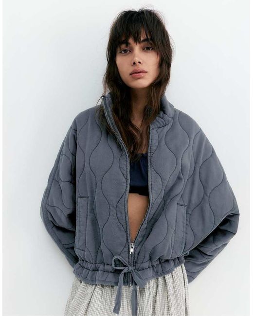 Pull&Bear Blue Lightweight Puffer Jacket With A High Neck