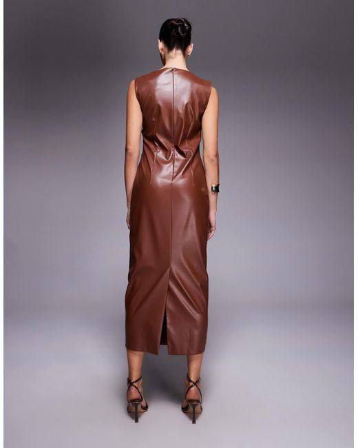 ASOS Purple Sleeveless Ruched Leather Look Midi Dress