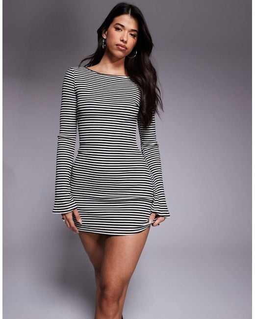 Princess Polly Bryanna Ribbed Flare Sleeve Bodycon Mini Dress in Gray | Lyst
