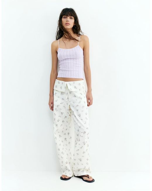 Pull&Bear White Strappy Pointelle Knit Top