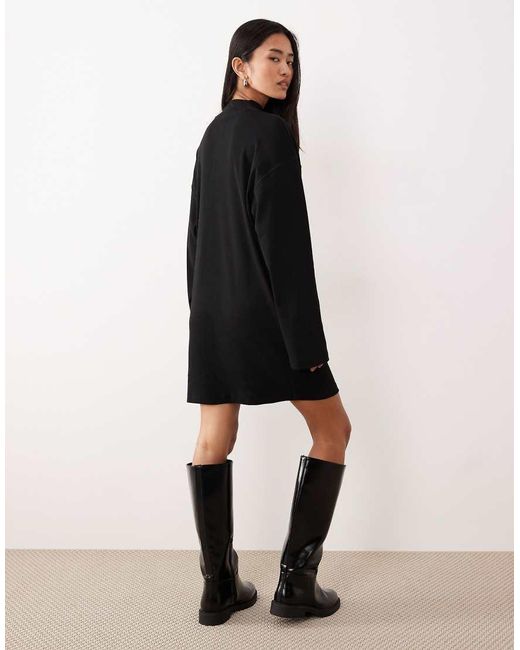 ASOS Black High Neck Rib Mini Dress With Centre Seam Detail