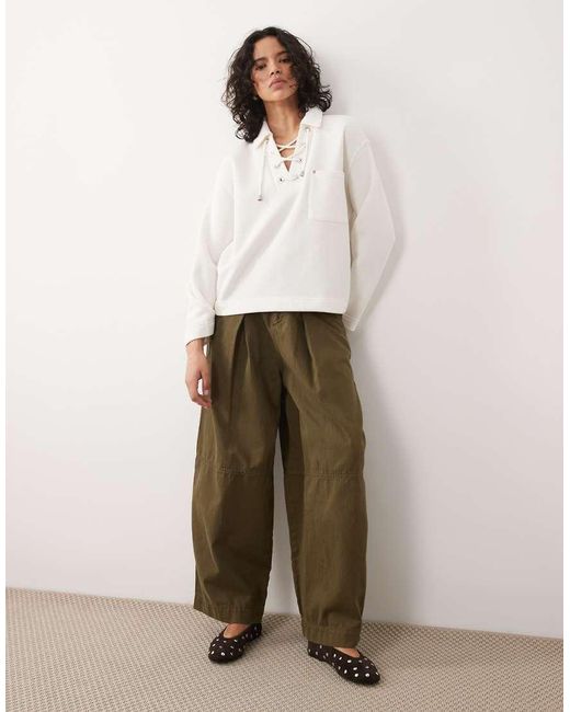 Barbour White Daya Knitted Lace Up Sweatshirt