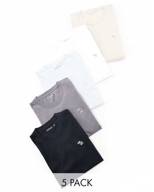 Confezione da 5 t-shirt con logo icona colore nero, grigio blu e bianco di Abercrombie & Fitch in White da Uomo