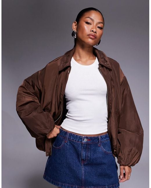 River Island Gray Bubble Hem Bomber Jacket