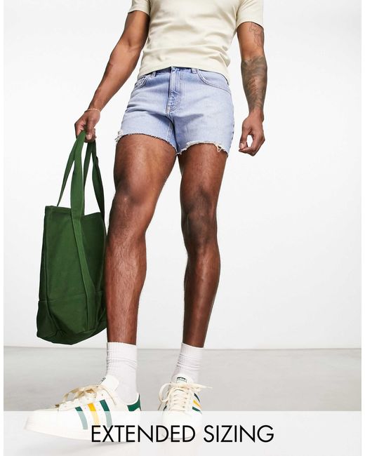 ASOS Blue Slim Shorter Length Ripped Denim Shorts for men