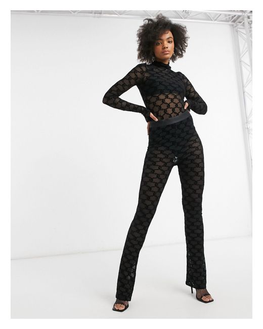 Juicy Couture Black Co-ord Flocked Mesh Logo Bodysuit