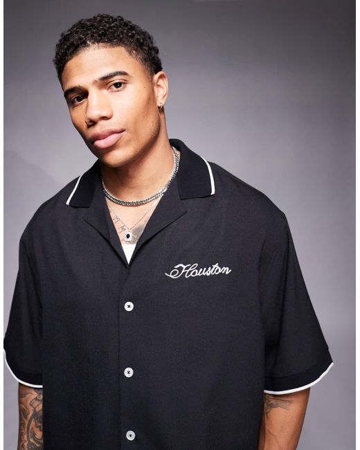 Chemise coupe carrée oversize avec col à revers et broderie chainette sur la poitrine ASOS pour homme en coloris Blue