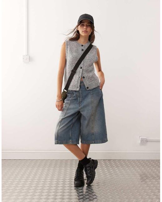 Weekday Gray Knitted Vest With High V Neck
