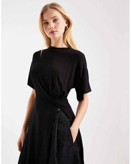 ASOS Black Longline Tunic Top With Twist Detail