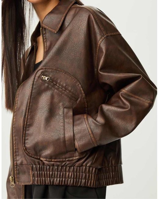 Stradivarius Black Leather Effect Jacket With Pockets