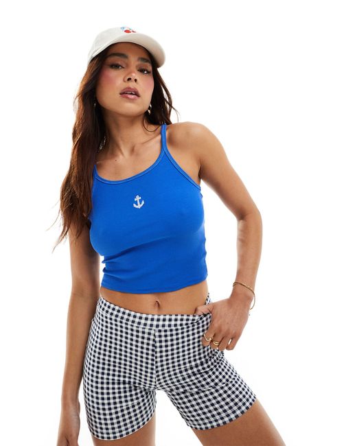 Cotton On Blue Racer Back Graphic Cami