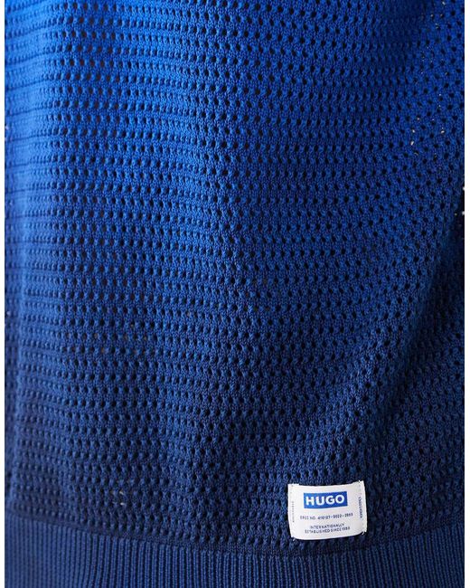 HUGO Blue Knitted Oversized Ombre Shirt for men