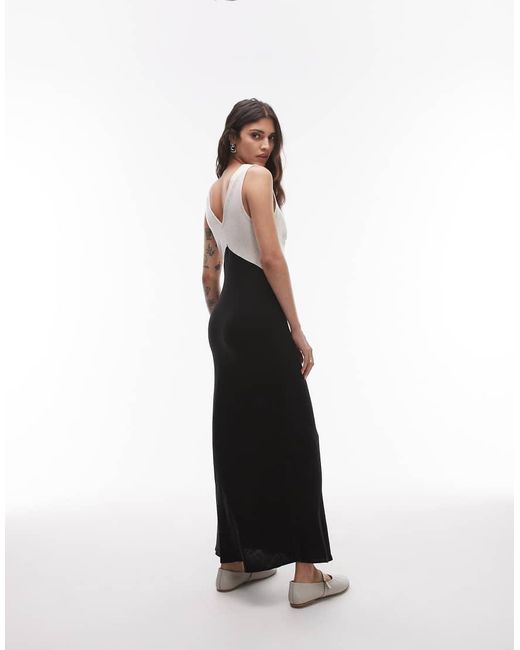 TOPSHOP White Deep V Contrast Linen Midi Dress