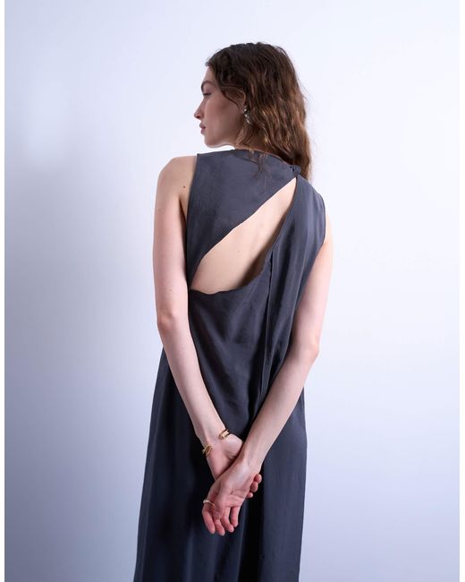 TOPSHOP Blue – hochgeschlossenes cupro-midikleid zum reinschlüpfen