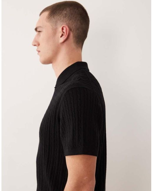 Jack & Jones Black Cable Knit Polo With Short Sleeves for men
