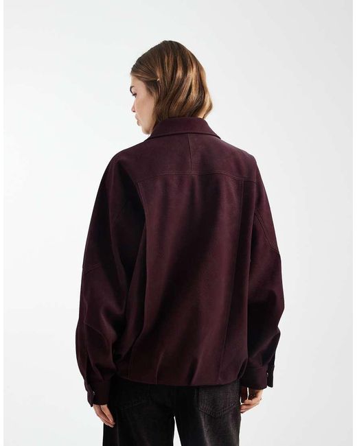 ASOS Purple Slouchy Leather Look Oversized Biker Jacket