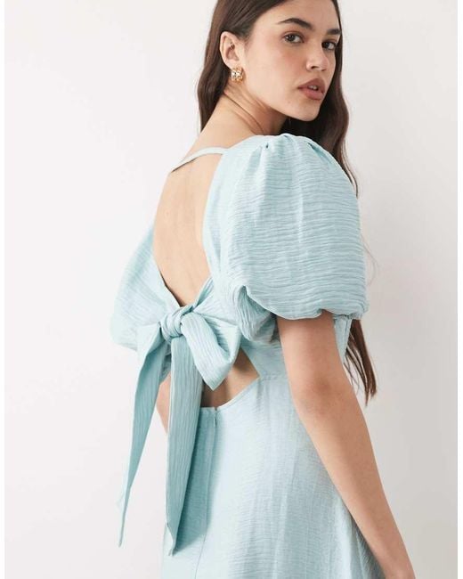 Nobody's Child Blue Zola Slash Neck Puff Sleeve Midi Dress