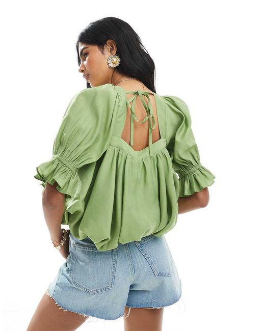 Blusa Verde Con Maniche A Sbuffo E Scollo Squadrato di ASOS in Green