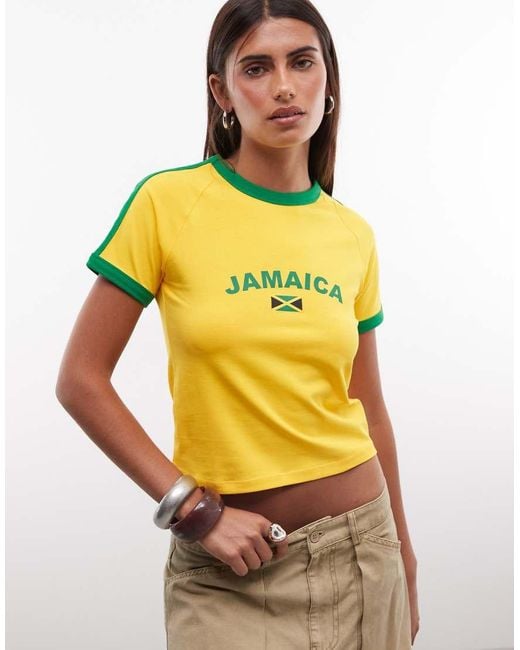 Reclaimed Vintage Yellow Baby Tee With Jamaica Slogan