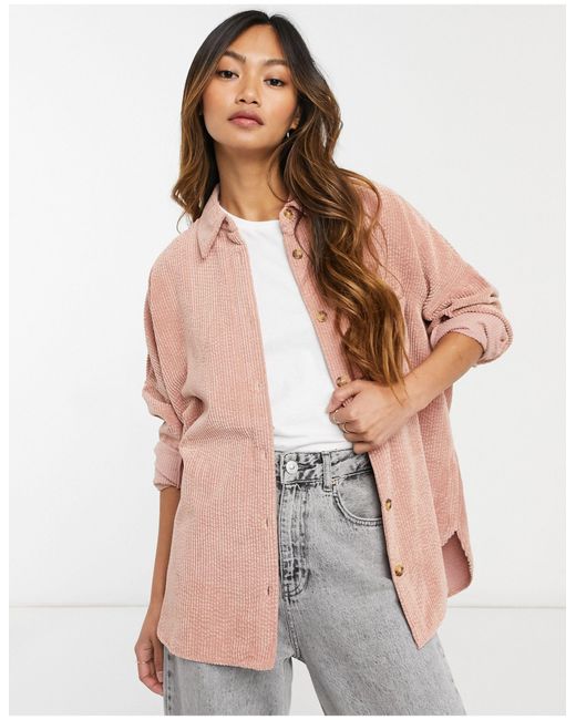 Stradivarius Pink – Oversize-Cordhemd im Boyfriend-Stil