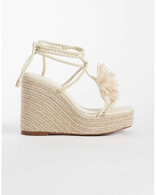 ASOS Metallic Topaz Square Toe Wedges With Flower Trim