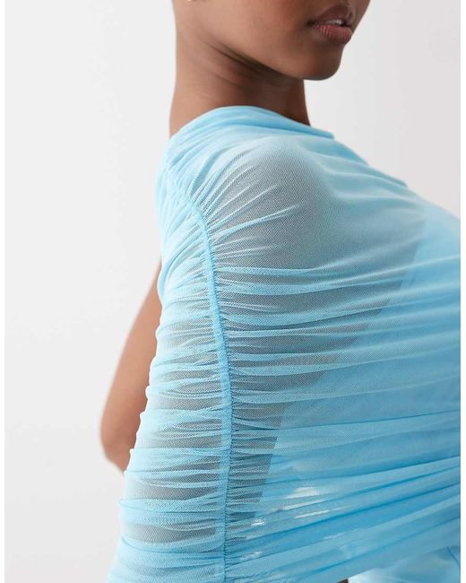 ASOS Blue Mesh One Shoulder Top With Ruching