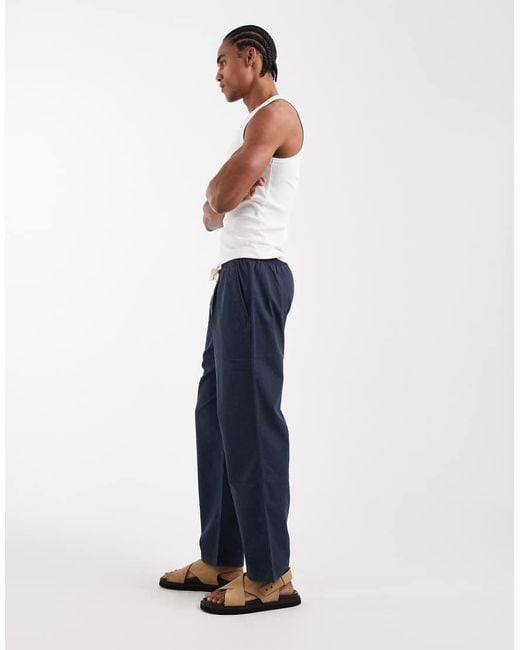 Hollister Blue Cotton Linen Blend Loose Fit Pants for men