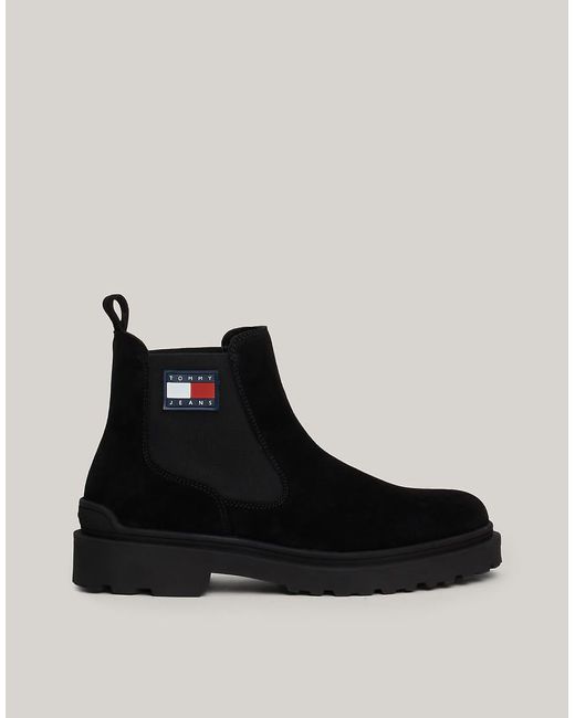 Tommy Hilfiger Black Rubberised Logo Suede Cleat Chelsea Boots for men