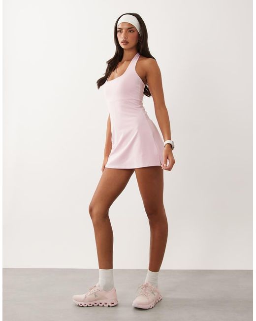 4505 Pink Active Halter Neck Tennis Dress With Under Shorts