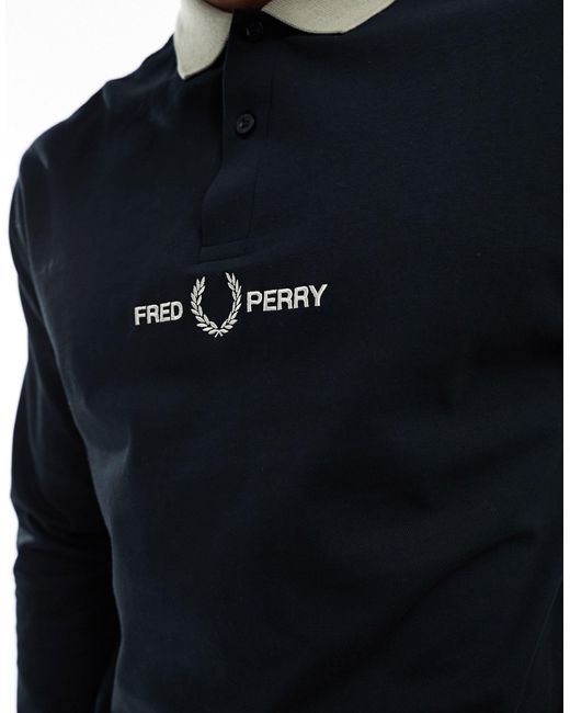 Polo a maniche lunghe comoda nera con logo ricamato di Fred Perry in Black da Uomo