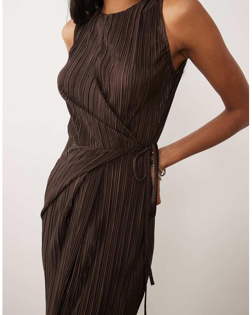 ASOS Natural Plisse Sleeveless Wrap Tie Front Maxi Dress