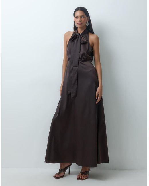 Y.A.S Black Halter Neck Scarf Tie Satin Maxi Dress