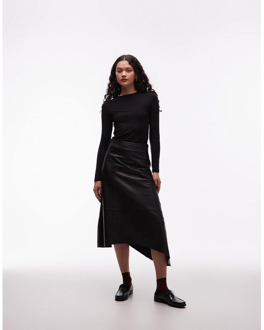 AllSaints Gia Leather Maxi Skirt in Black | Lyst