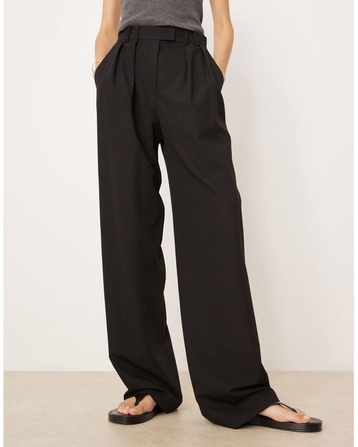ASOS Natural Tall Tailored Wide Leg Trousers With Pleat Detail