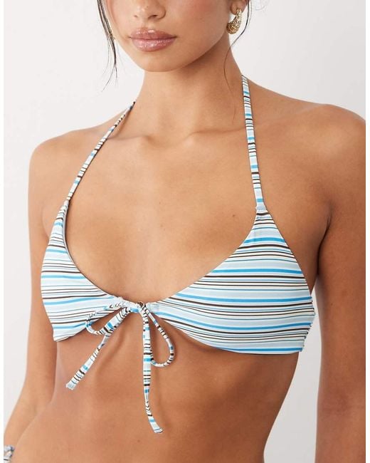 Gina Tricot Blue Mix And Match Front Tie Bikini Top