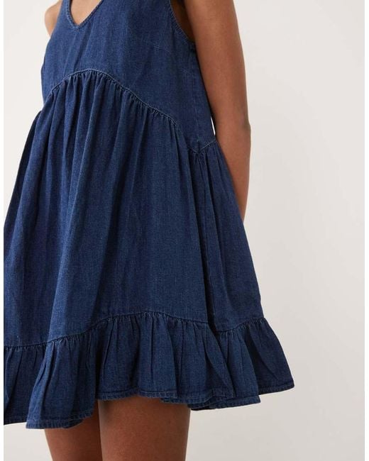 ASOS Blue Denim V-neck Tiered Smock Dress