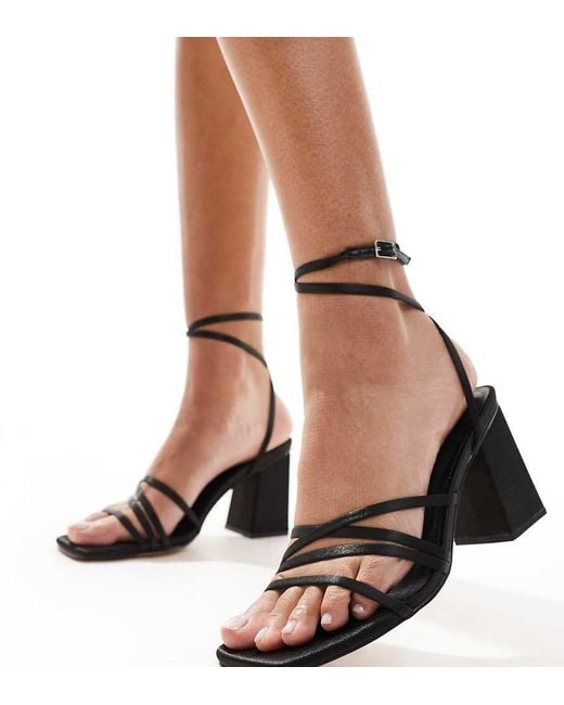 London Rebel Black London Rebel Audrey Wide Fit Block Heel Strappy Sandal