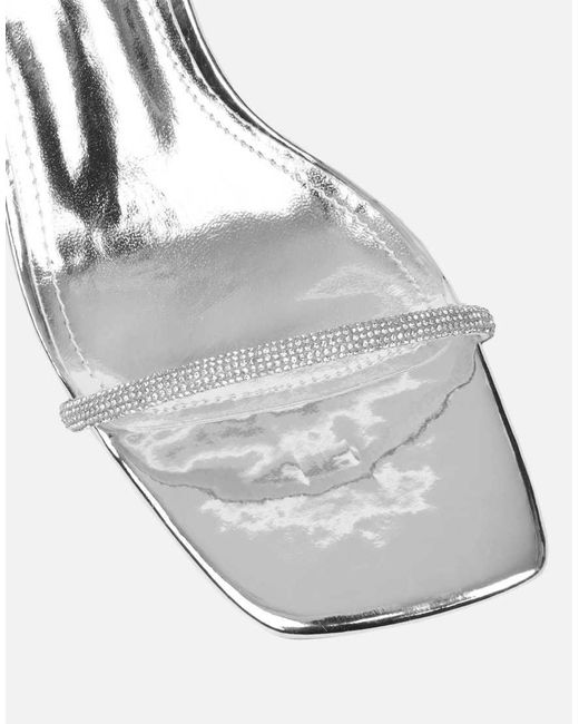 SIMMI White Ciel Mirror Diamante Low Block Heeled Sandals