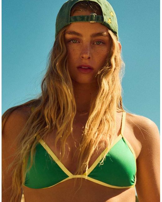 Bershka Blue Contrast Triangle Bikini Top