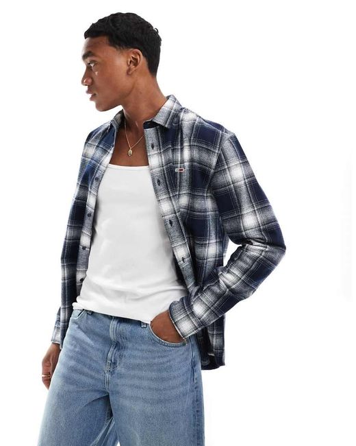 Tommy Hilfiger Blue Flannel Check Relaxed Shirt for men