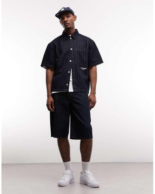 Sixth June Blue Striped Denim baggy Shorts for men