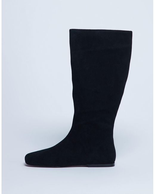 TOPSHOP Women's Black Tess Real Suede Knee High Flat Boot