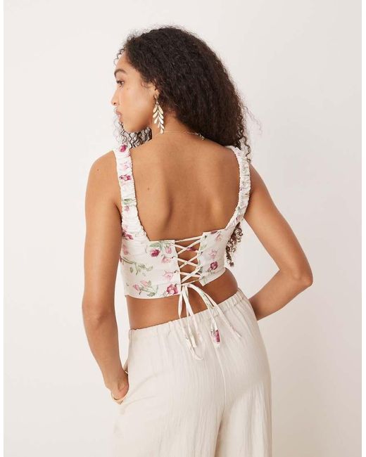 Gina Tricot White Rose Print Corset Style Top