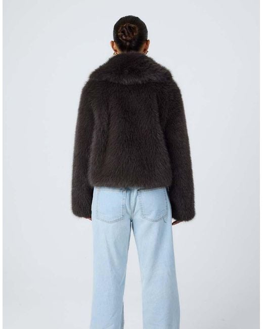 Aria Cove Blue Faux Fur Collared Cropped Coat