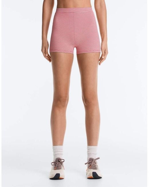 Oysho Pink Comfortlux High-rise 5cm Striped Hot Pants
