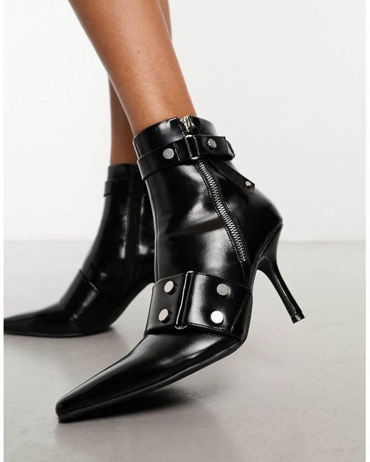 ASOS Rocker Studded Kitten Heel Boots in Black Lyst