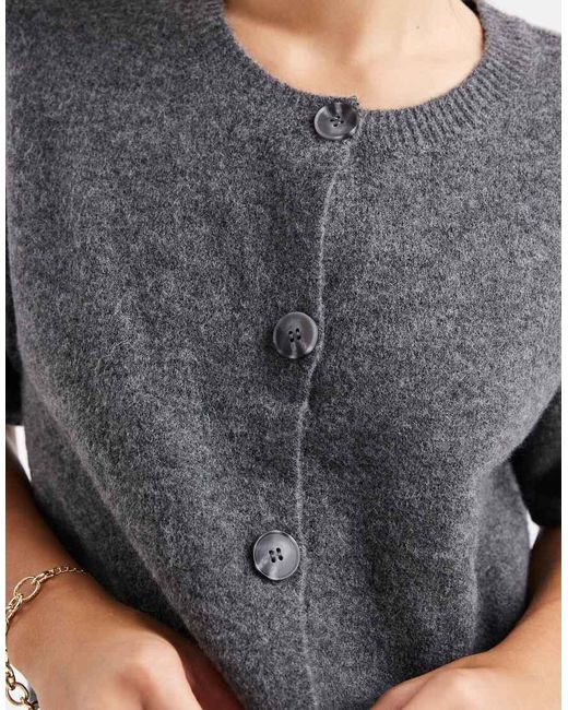 Pieces Gray Short Sleeve Knit Cardigan